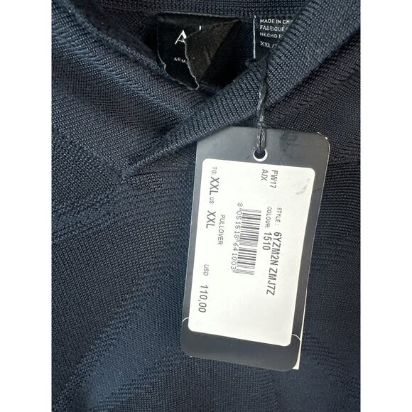 Armani Exchange Sweater Mens 2XL Navy Blue Geometric Cowl Neck Lightweight ￼ - Picture 3 of 6